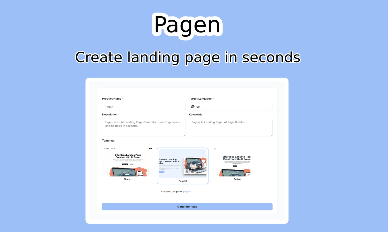 Pagen  AI落地页生成器