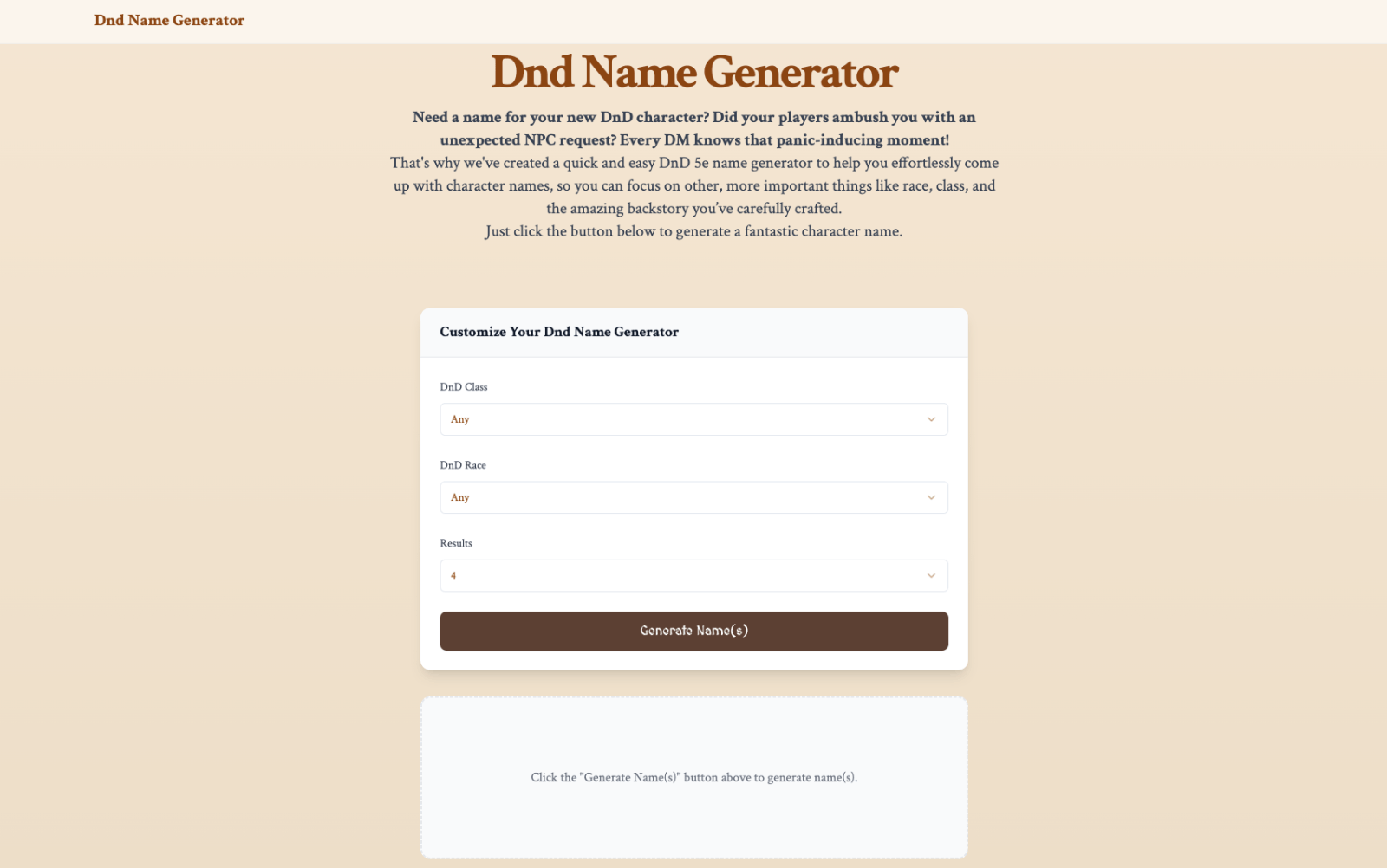 DnD Name Gen 游戏角色名称生成器